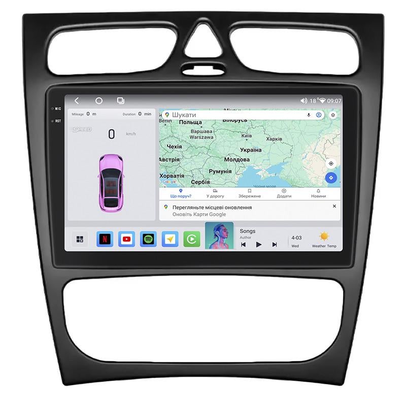 Автомагнітола штатна Lesko 4G/QLED/360°/CarPlay/GPS/Wi-Fi для Mercedes-Benz C-Клас II W203 2000-2004 4/64Gb 9" (2315008128)