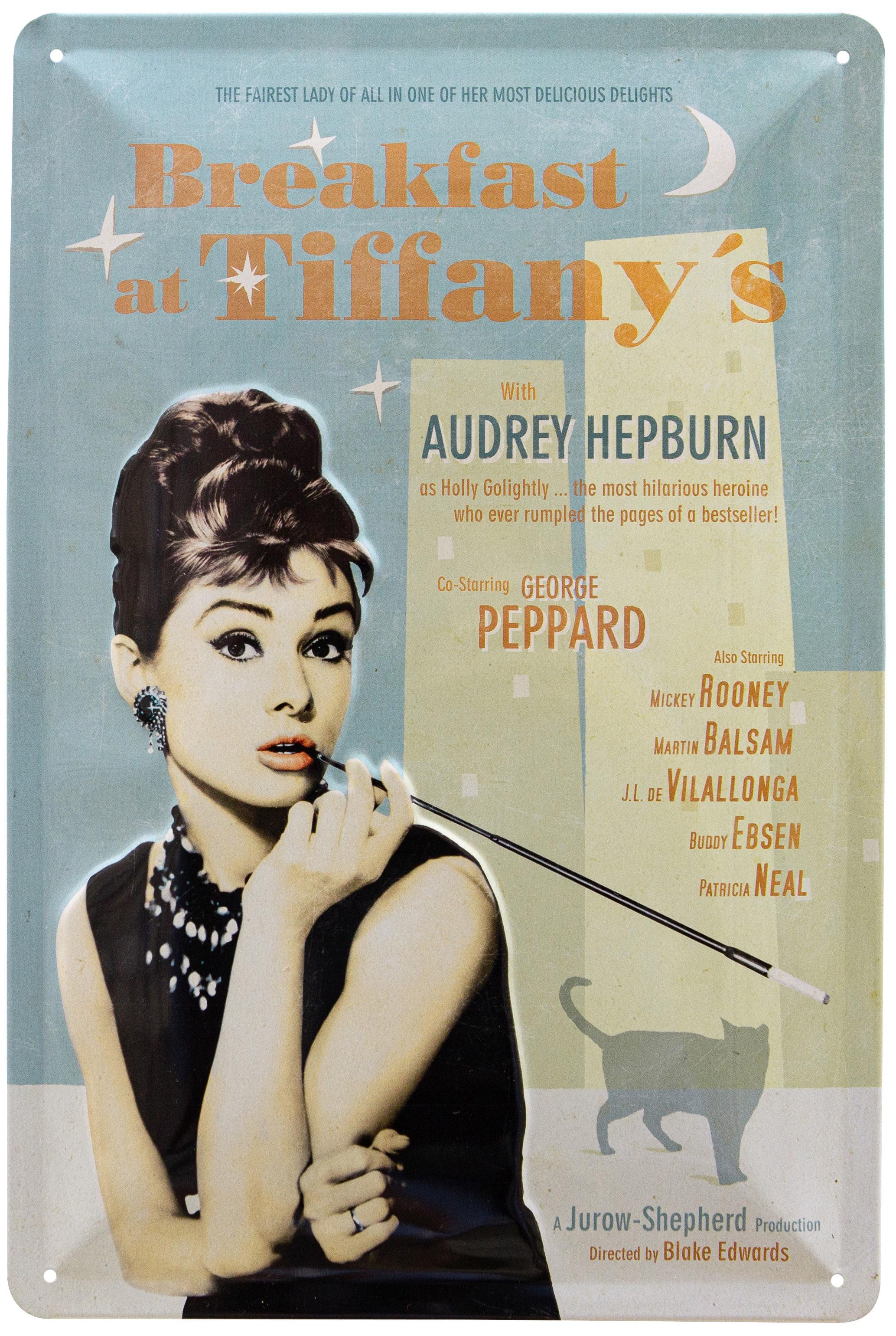 Табличка металлическая Завтрак У Тиффани С Одри Хепберн/Breakfast At Tiffany's With Audrey Hepburn 20x30 см