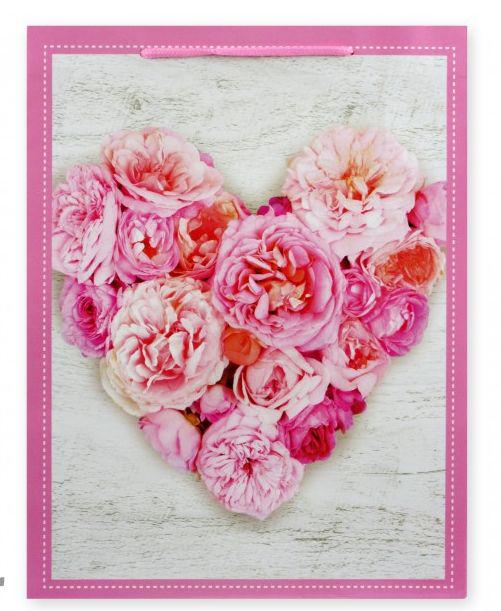 Подарунковий пакет Stenson 88570-XXL Heart Roses паперовий 72x50x18 см Рожевий (26815801)