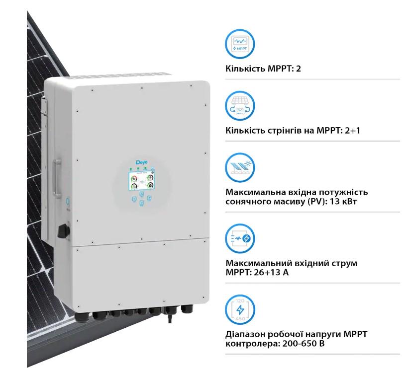 Инвертор гибридный Deye 3 MPPT Wi-Fi 10 kW 230V 1 фаза (SUN-10K-SG02LP1-EU-AM3) - фото 4 Инвертор гибридный Deye 3 MPPT Wi-Fi 10 kW 230V 1 фаза (SUN-10K-SG02LP1-EU-AM3) - фото 4