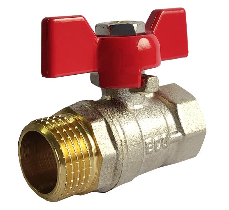 Кран шаровой Eco 1/2" ВЗ бабочка никель Красный (RS-ST-RBE11)