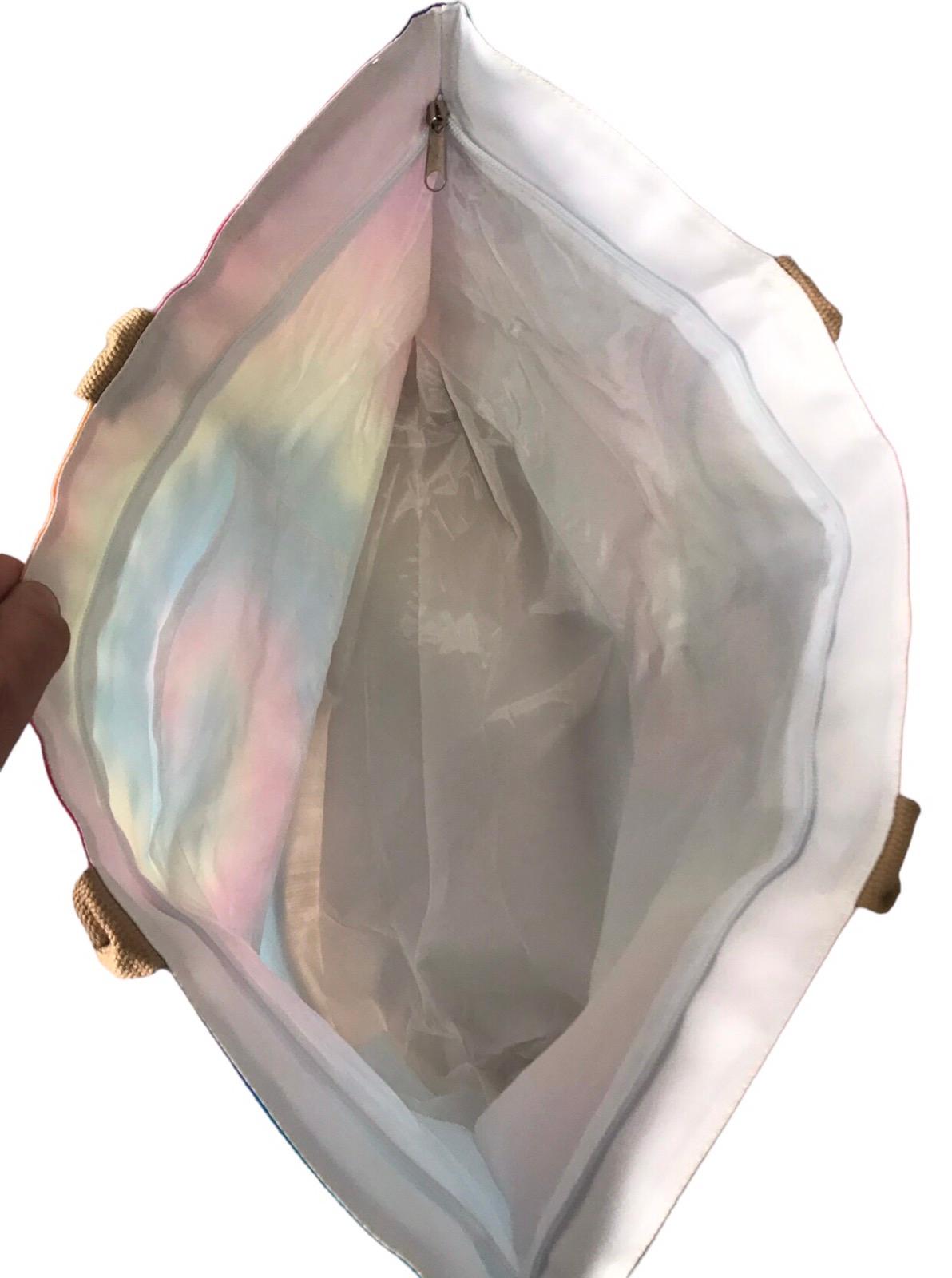 Сумка пляжна жіноча літня з тканини на блискавці Синьо-бежевий/зелений (HN558) - фото 4