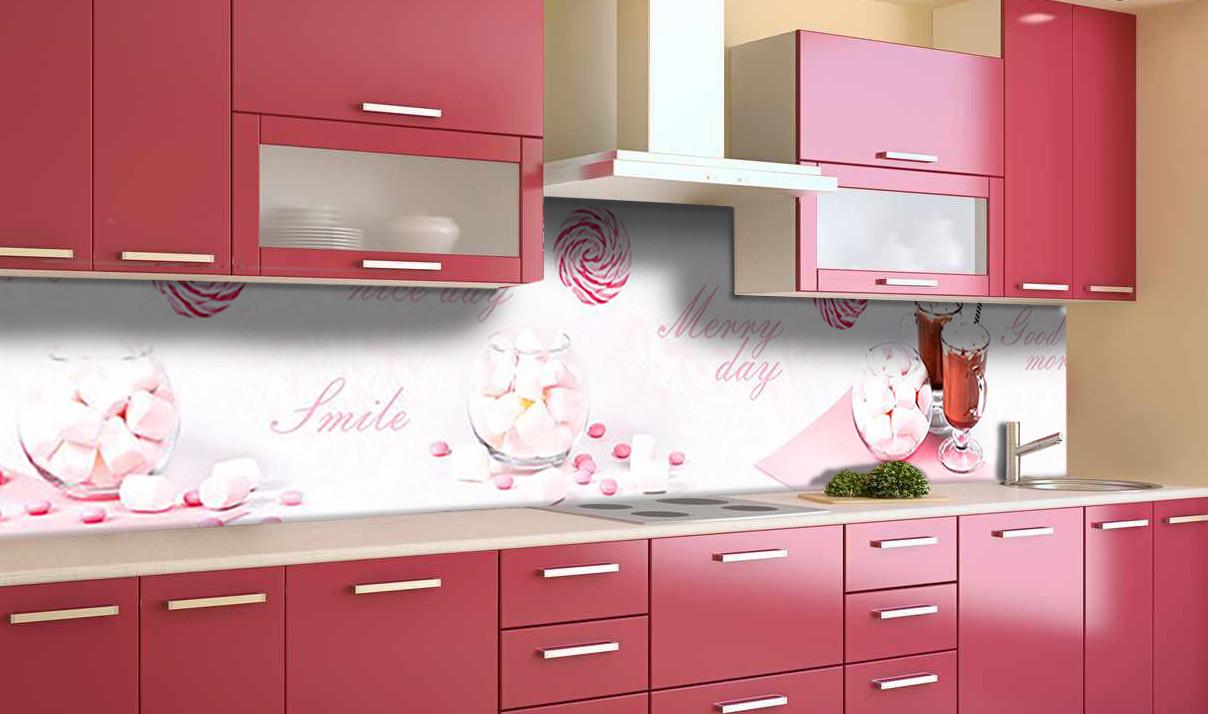 Кухонный фартук Маршмеллоу зефир из самоклеящейся виниловой пленки 60х250 см Розовый