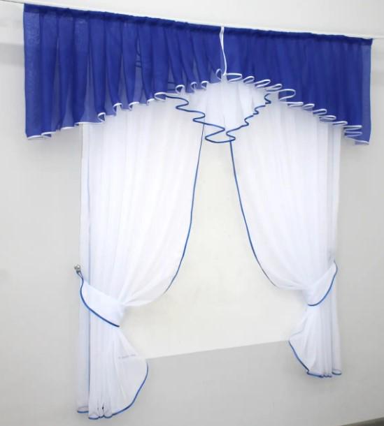 Комплект штор на кухню/балкон із ламбрекеном шифон 170х170 см Білий/Синій (103к) - фото 3 Комплект штор на кухню/балкон із ламбрекеном шифон 170х170 см Білий/Синій (103к) - фото 3