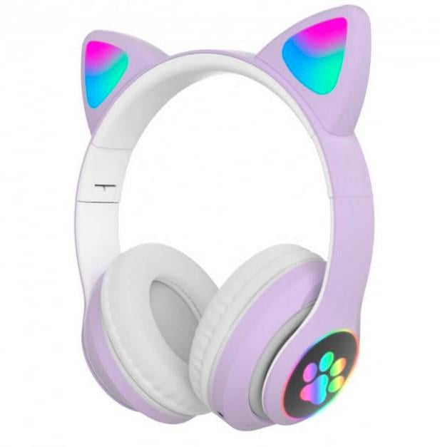 Навушники бездротові Cat Ear VZV-23M Bluetooth з вушками та LED підсвічуванням Фіолетовий