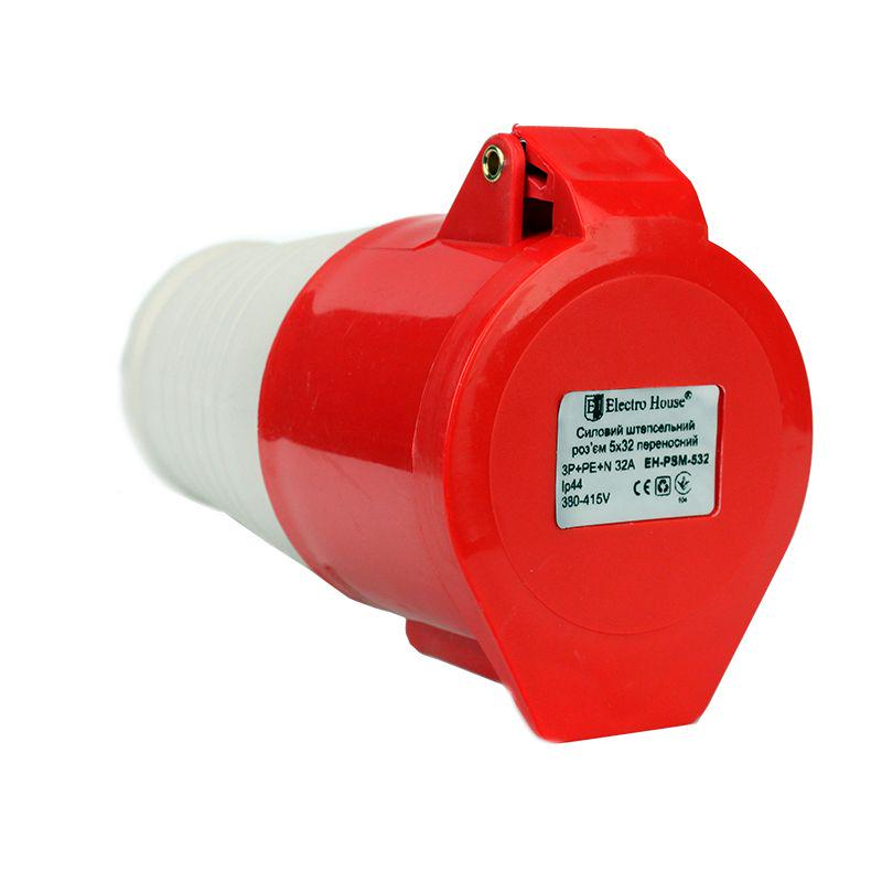 Силовий роз'єм штепсельний переносний 5x32 3P+PE+N 32 A 380-415 В IP44 (EH-PSM-532) - фото 4