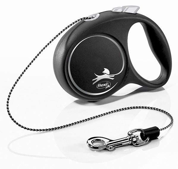 Повідець-рулетка Flexi Black Design Cord XS 3 м шнур до 8 кг Чорний (1741144103)