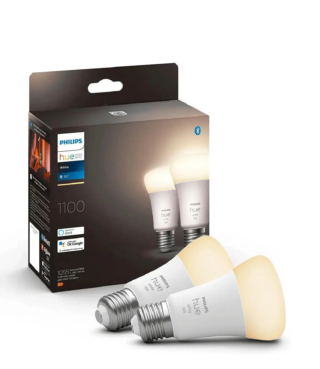 Разумные LED-лампочки Philips Hue E27 1100 лм 75 Вт 9,5W ZigBee Bluetooth Apple HomeKit 2 шт. White (1501497911)