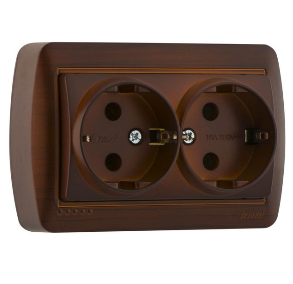 Розетка 2-на із заземленням Lezard Demet Античний кедр (25876021)