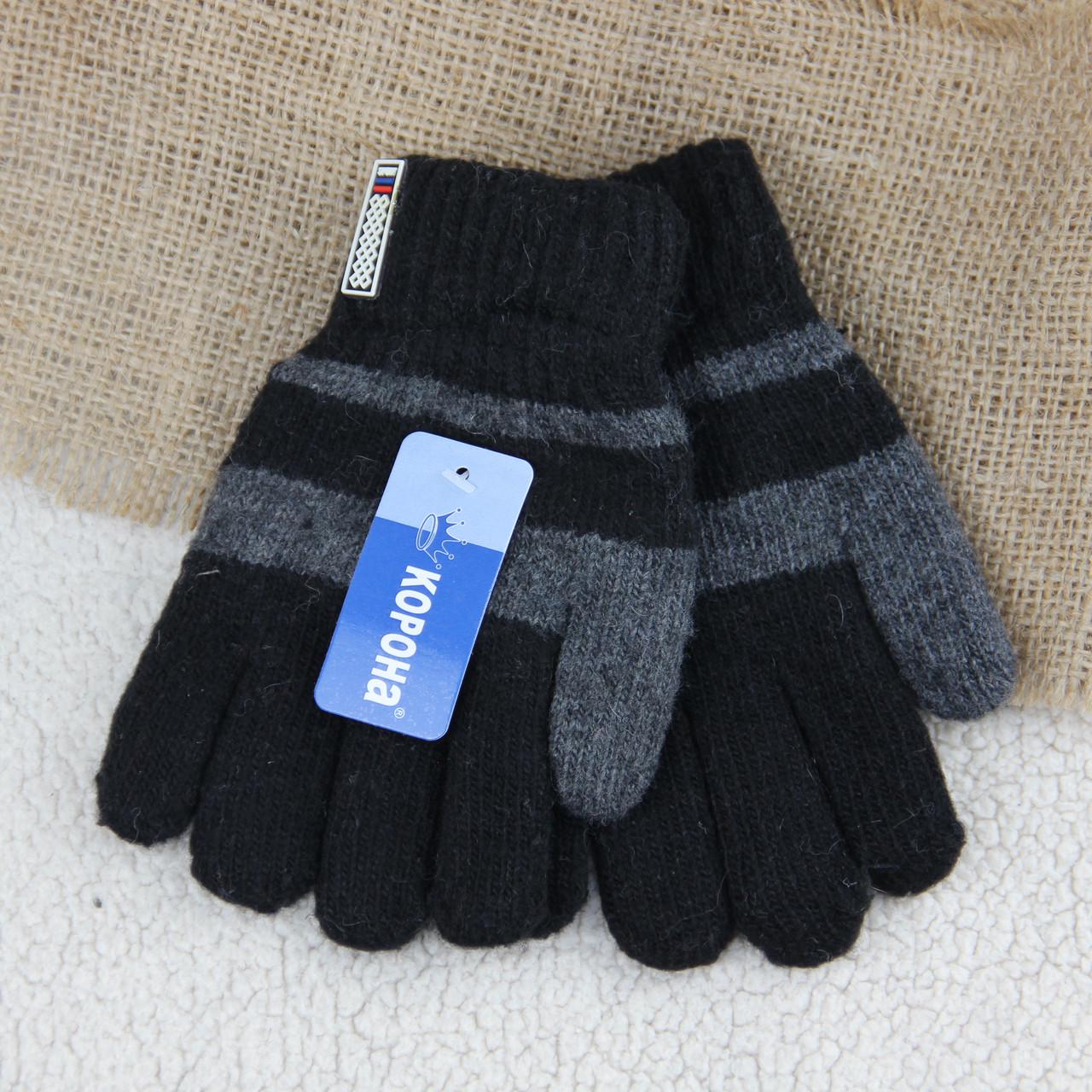 Рукавички дитячі вовняні подвійні осінь/зима 7-9 років Чорний (34038)