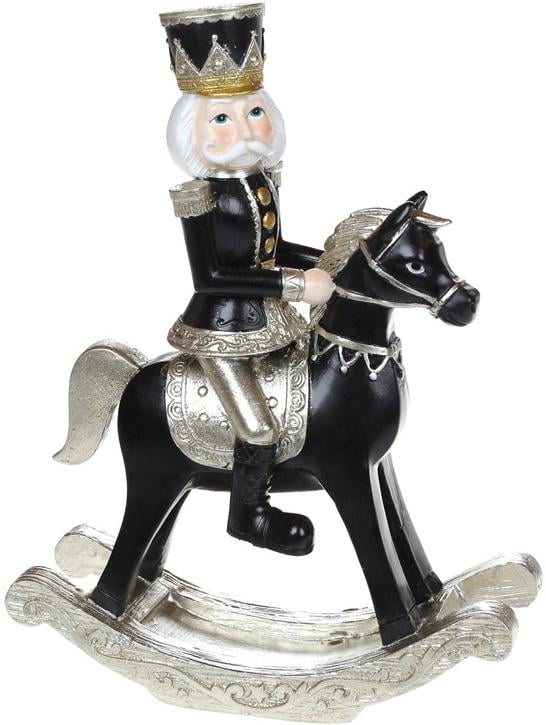 Фигура декоративная Щелкунчик на Лошадке-качалке 19х8х25 см из полистоуна Черный (BD-707-059)