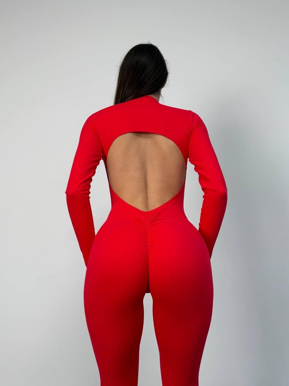 Комбинезон спортивный длинный с рукавом с чашками и пуш-ап S Красный (WRH07S) - фото 6 Комбинезон спортивный длинный с рукавом с чашками и пуш-ап S Красный (WRH07S) - фото 6