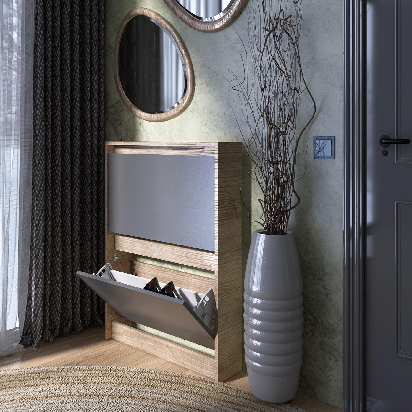 Тумба под обувь Everest Сити 160-2 702х160х958 мм Сонома/Графит (11436) - фото 4 Тумба под обувь Everest Сити 160-2 702х160х958 мм Сонома/Графит (11436) - фото 4