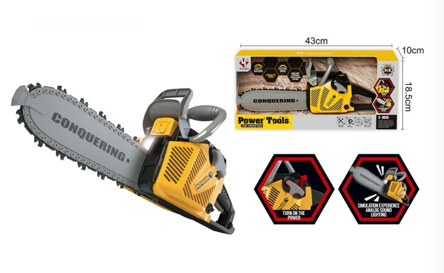 Детская бензопила Power Tools автоматическое вращение цепи со звуковыми эффектами на батарейках (T001) - фото 3 Детская бензопила Power Tools автоматическое вращение цепи со звуковыми эффектами на батарейках (T001) - фото 3