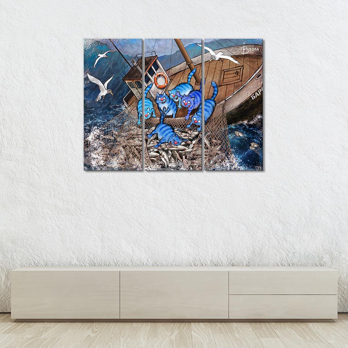 Модульная картина Клевый улов 3 модуля 90x135 см