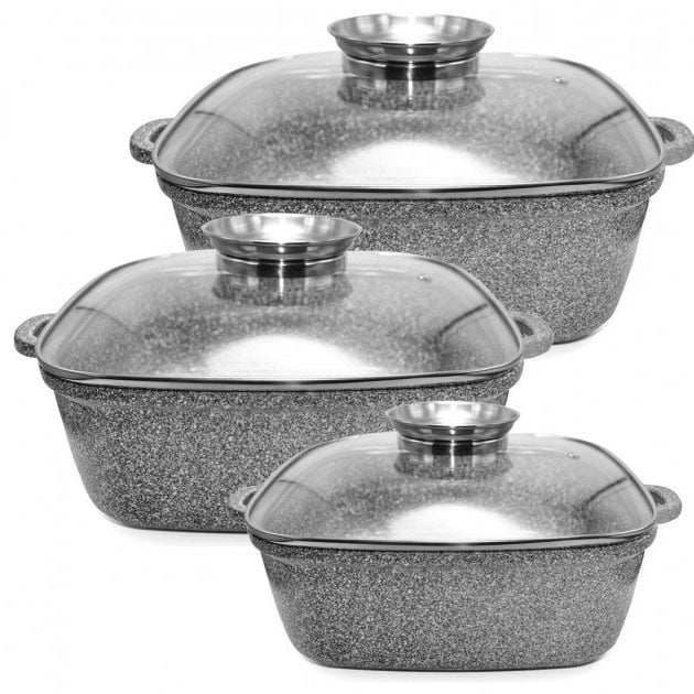 Набір посуду Unique UN-5521 казани квадратні з скляними кришками 6 пр. (23793607)