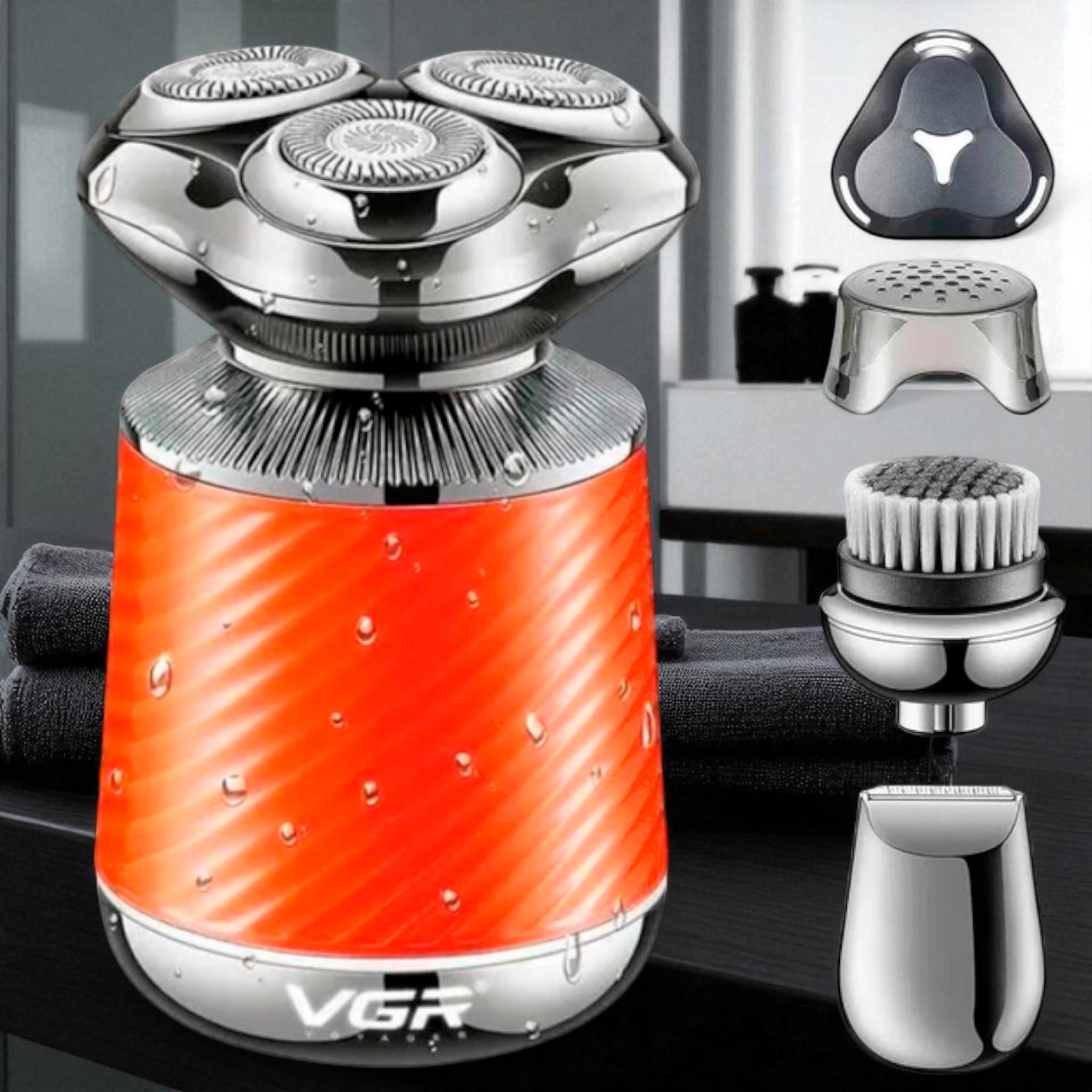 Електробритва VGR V-391 3 в 1 з тримером і щіткою для пілінгу вологозахист IPX7 LED дисплей Orange (E_V-310Orange) - фото 2