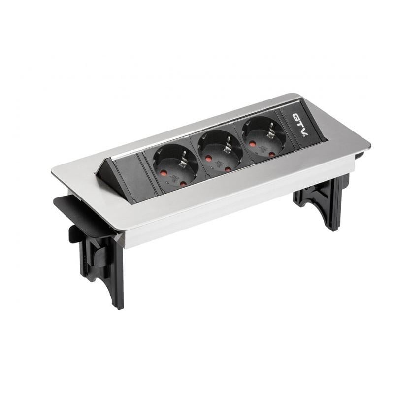 Розетка встроенная горизонтальная GTV на 3 вилки с заземлением Schuko-AE-PBC3GS-51BK (29831)