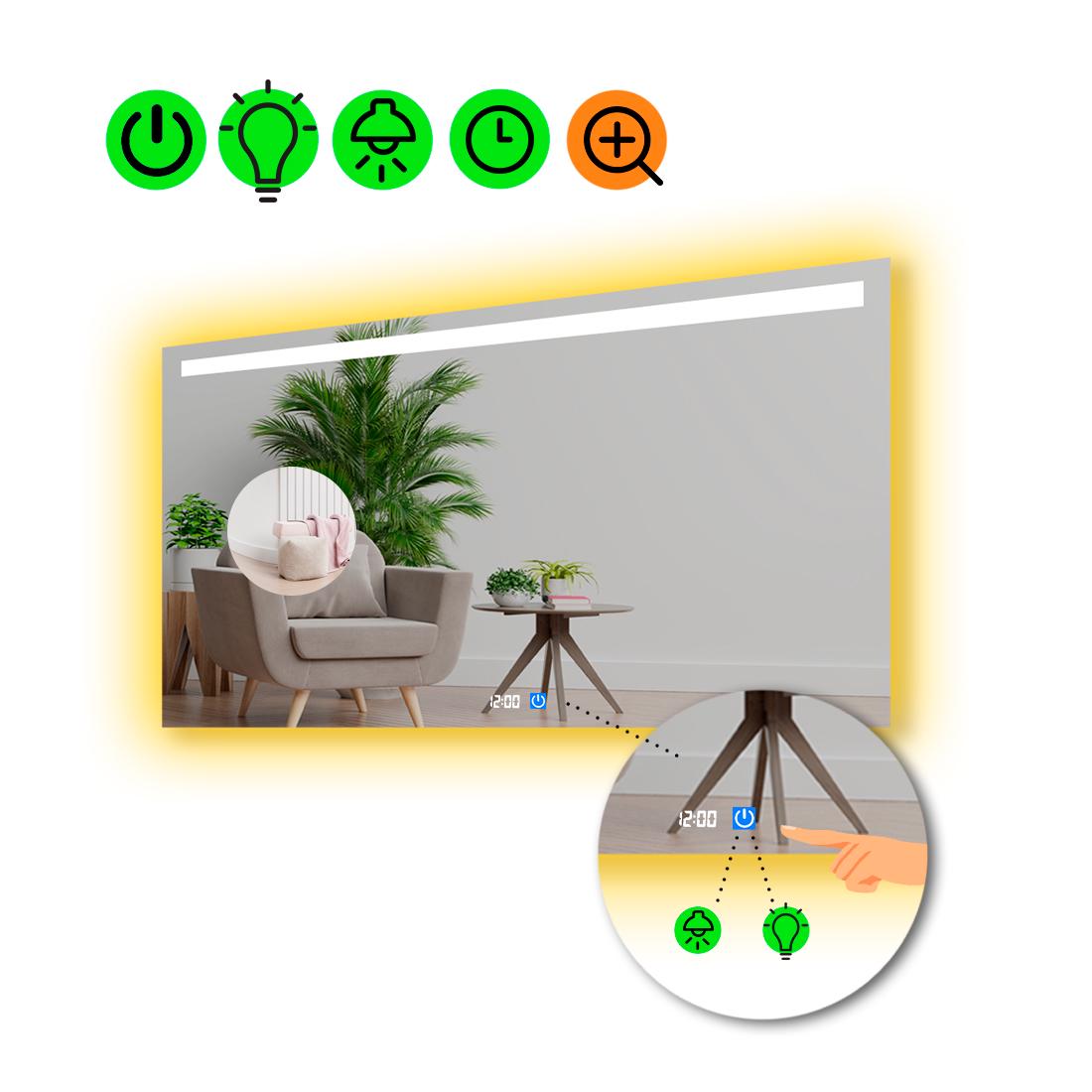 Зеркало с LED подсветкой Benita с сенсором/часами и линзой без подсветки 120x100 см (8776169)