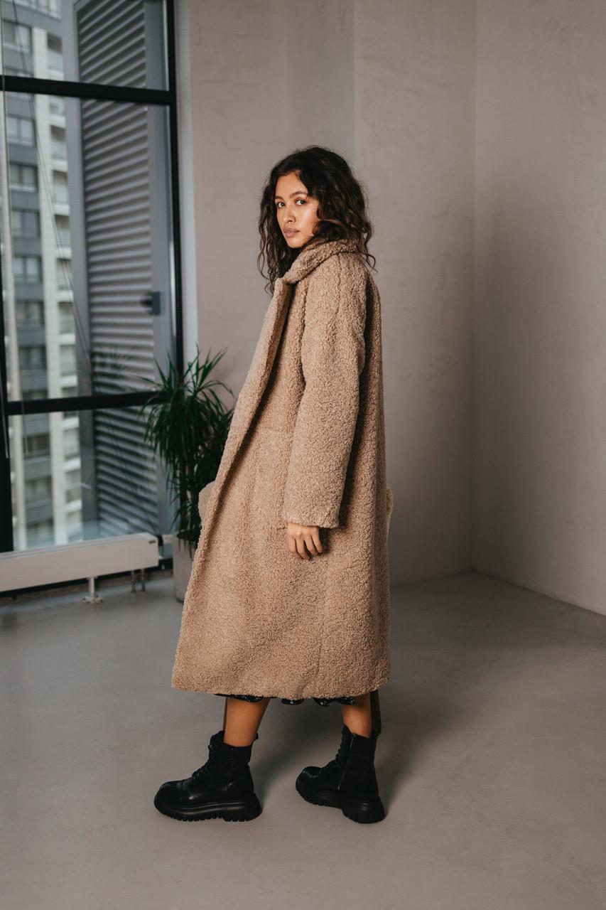 Пальто-шуба Seventeen из эко-букле S-M Кофейный - фото 5