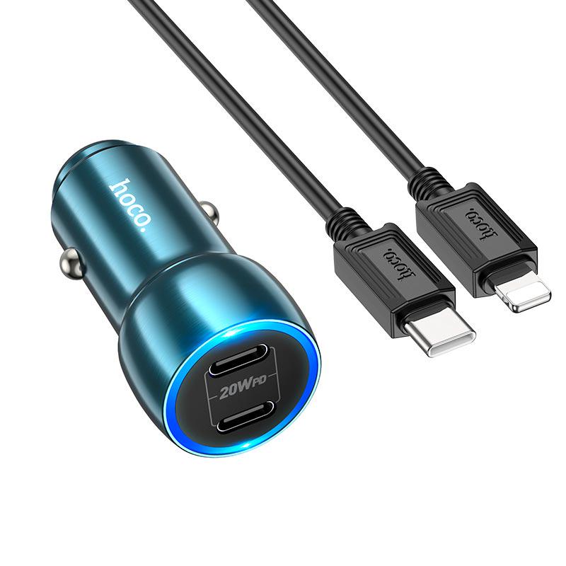 Автомобільний зарядний пристрій Hoco Type-C для Lightning Cable Tough Dual Port Z48 40W 3A PD/QC Sapphire Blue (11870385) - фото 2 Автомобільний зарядний пристрій Hoco Type-C для Lightning Cable Tough Dual Port Z48 40W 3A PD/QC Sapphire Blue (11870385) - фото 2
