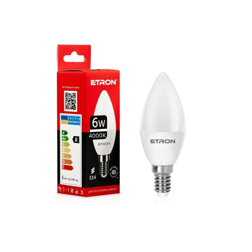 Лампа LED ETRON 6W C37 4000K E14 Light
