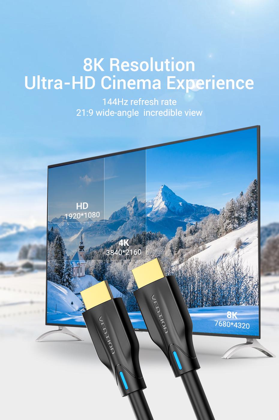 Кабель Vention HDMI 2.1 4K 120Hz 48 Гбіт/с Dolby Vision Dynamic HDR eARC HDCP 2.3 Dolby Atmos 10 м Чорний (AANBL) - фото 4