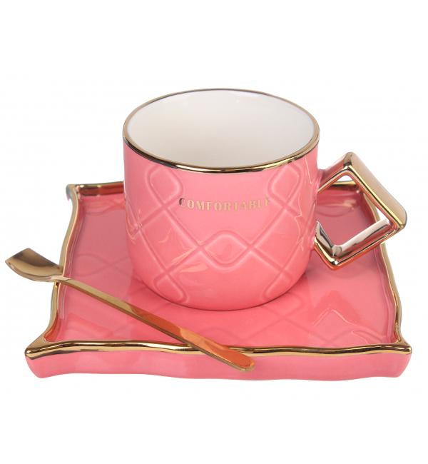 Чашка керамическая Pink style с ложечкой и блюдцем 210 мл (514051)