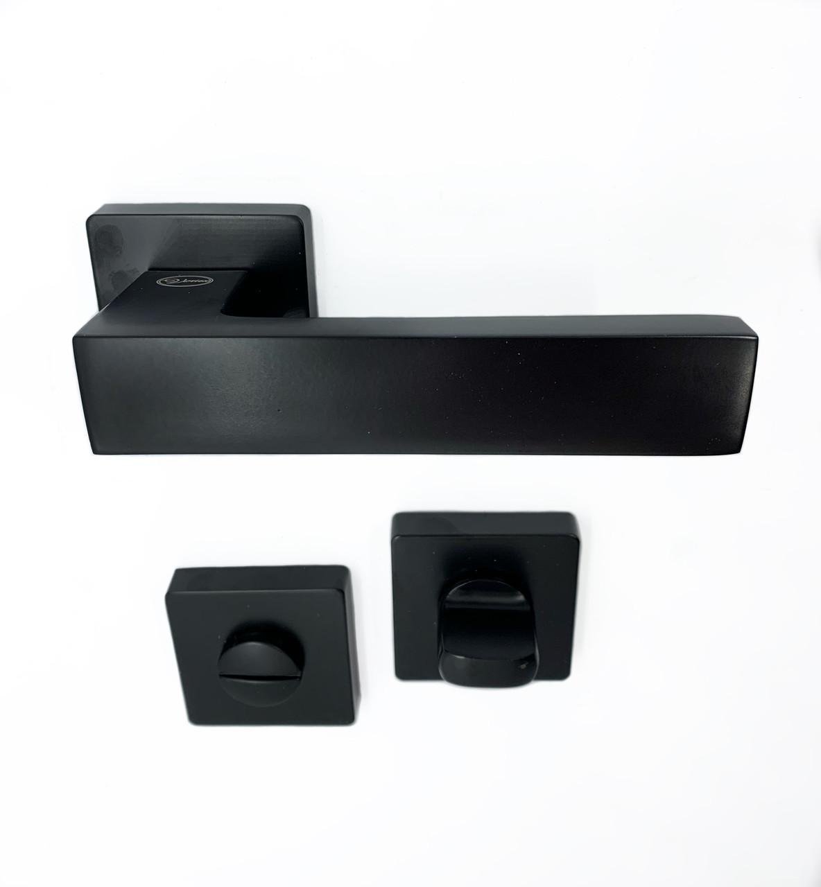 Дверний замок-засувка Vortex AS-18 з ручками на розетах WC Black