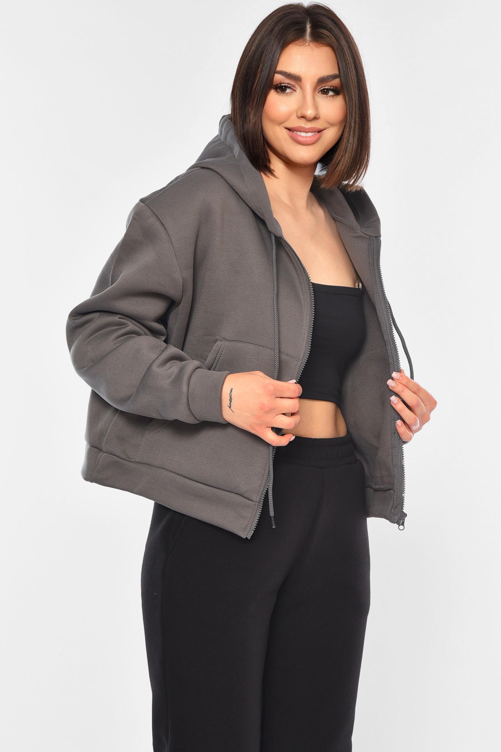 Худи женское на флисе M Серый (194807) - фото 2