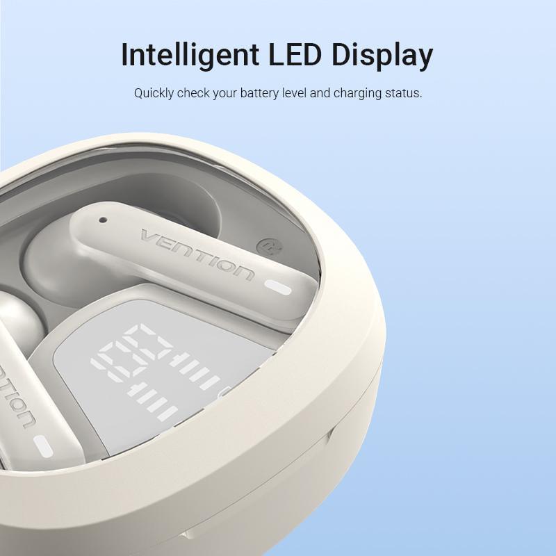 Навушники бездротові Vention Air A01 Bluetooth 5.3 TWS 24 год LED 10 мм AAC/SBC Hi-Fi водонепроникні IPX4 Бежевий (NBMN0) - фото 5 Навушники бездротові Vention Air A01 Bluetooth 5.3 TWS 24 год LED 10 мм AAC/SBC Hi-Fi водонепроникні IPX4 Бежевий (NBMN0) - фото 5