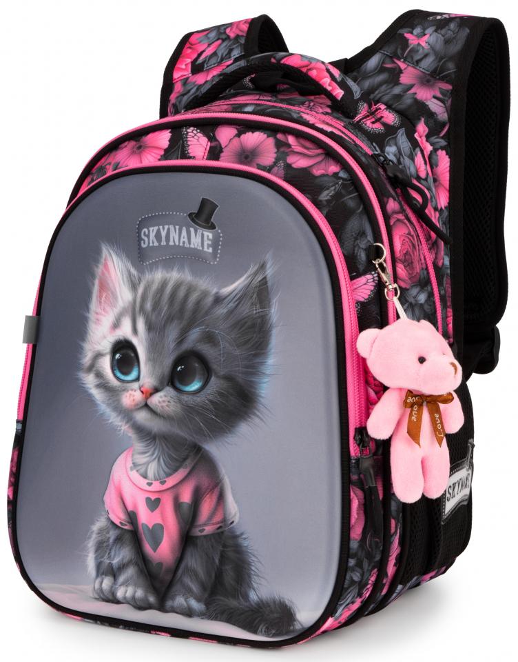 Школьный рюкзак для девочки Winner One SkyName Котенок 1-7 класс 6-13 лет Розово-черный (R1-067)