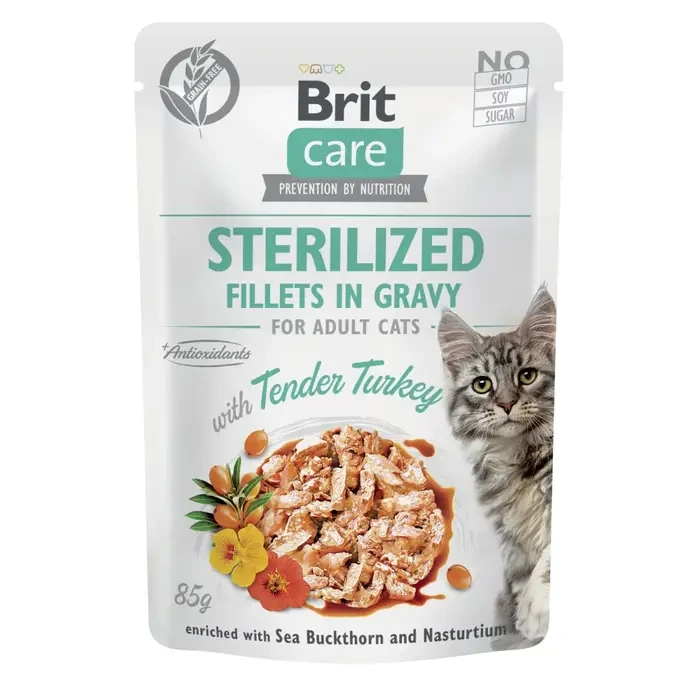 Корм вологий для котів Brit Care Cat Sterilized філе в соусі з індичкою пауч 85 г (101045)