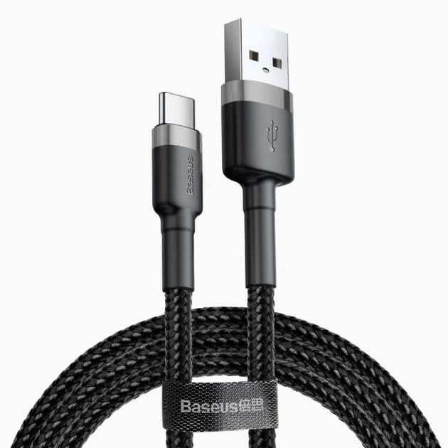 Кабель для швидкого заряджання BASEUS Cafule Cable USB для Type-C Quick Charge 3,0 3 A 1 м Black/Grey (CATKLF-BG1) - фото 8 Кабель для швидкого заряджання BASEUS Cafule Cable USB для Type-C Quick Charge 3,0 3 A 1 м Black/Grey (CATKLF-BG1) - фото 8