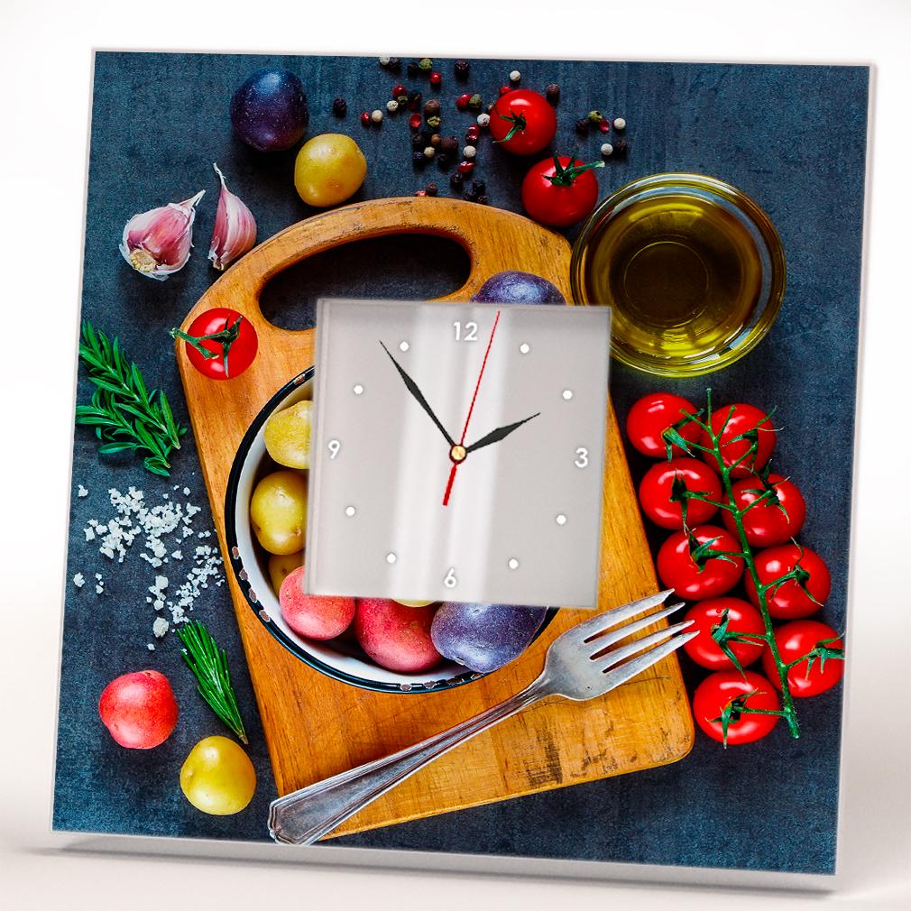 Часы Кухонная доска/овощи и специи 260x260 мм (C04184)