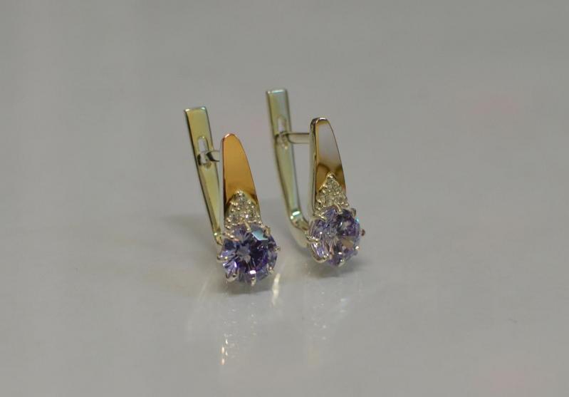 Серебряные серьги Sil с золотыми вставками 124s-6 Лаванда (Sil-779)