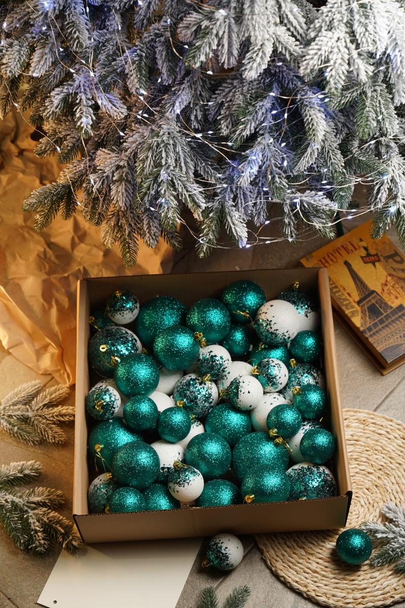 Ялинковий набір куль з блискітками Бите Скло Смарагдовий/Білий (VYA678120) - фото 2