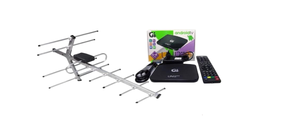 Комплект Смарт AndroidTV/Т2 тюнер GI UNI 2++ 2/16 TM/Антенна комнатная A-sus наружная Волна 1-06 (1067)