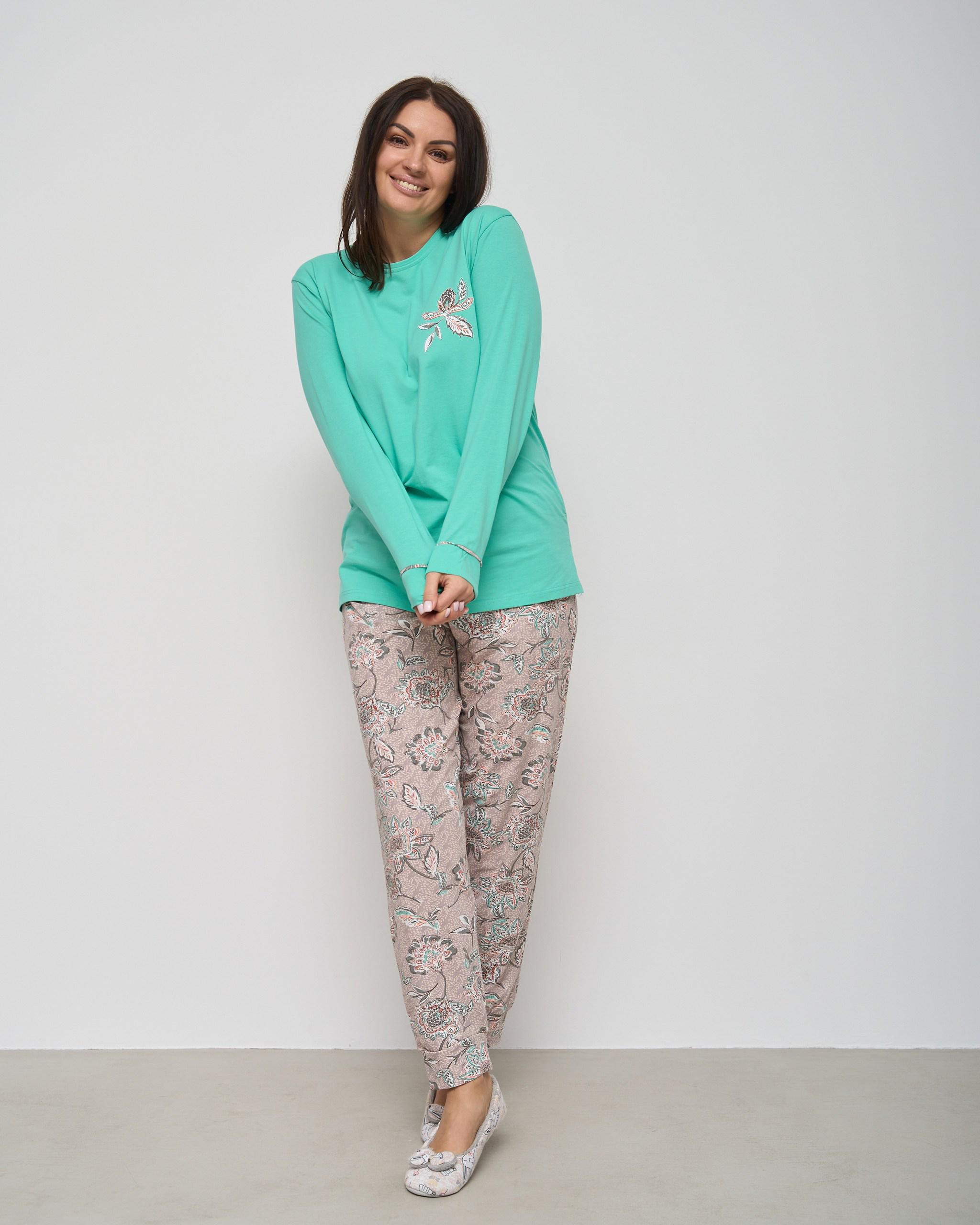 Пижама батальная с брюками Орнамент 4XL Бирюзовый (30069)