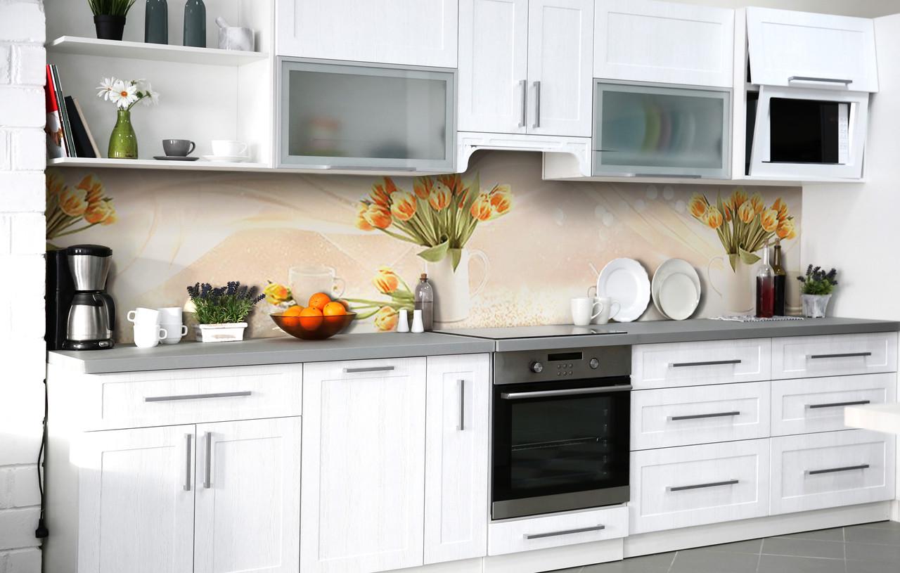 Кухонный фартук Оранжевый тюльпан виниловый самоклеющийся 60х250 см