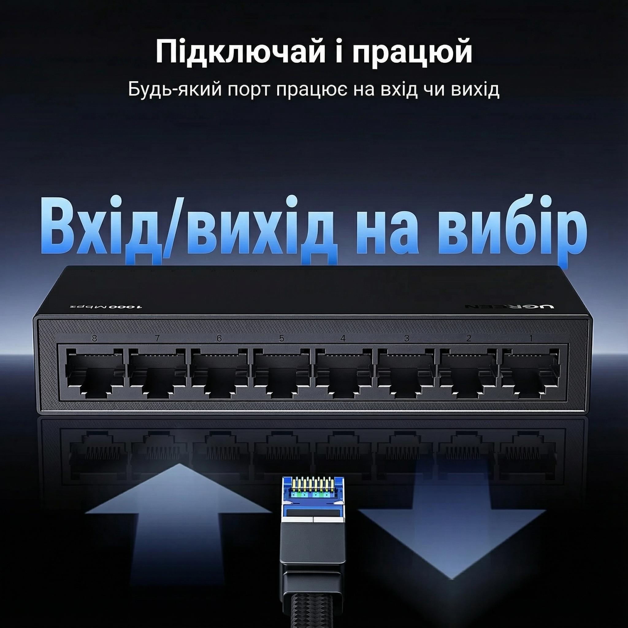 Коммутатор гигабитный UGREEN CM834 8 портов/1000 Мбит/с Черный (35499EU) - фото 6