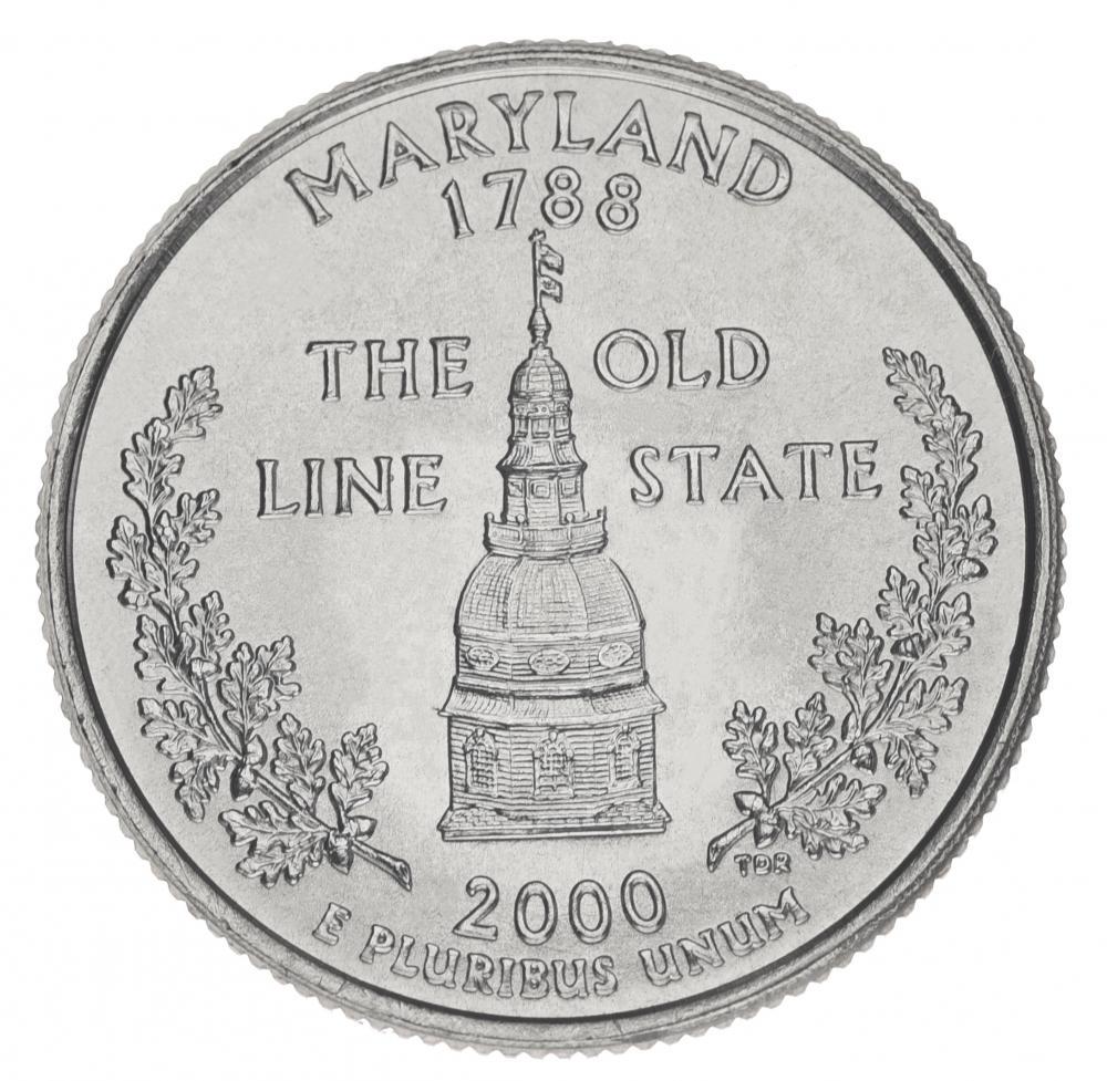 Коллекционная монета США 25 центов 2000 P Штаты и территории - Мэриленд UNC (KM#306)