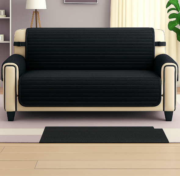 Чохол-накидка на спинку двоспального дивану з меблевого велюру 100x120 см Чорний (27639194)