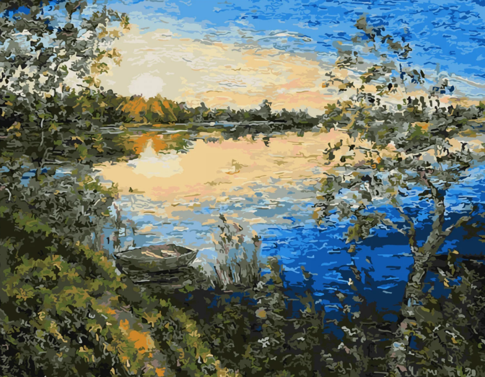 Картина по номерам Strateg Премиум Рассвет у воды с лаком и уровнем 40x50 см (SY6611)