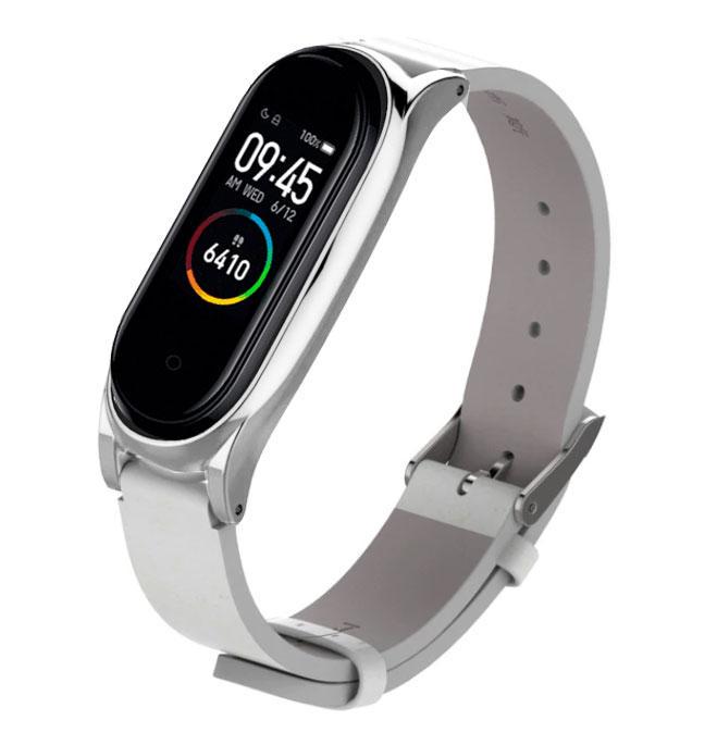 Кожаный ремешок Primo для фитнес-браслета Xiaomi Mi Band 5 White/Silver (1249155991) - фото 2