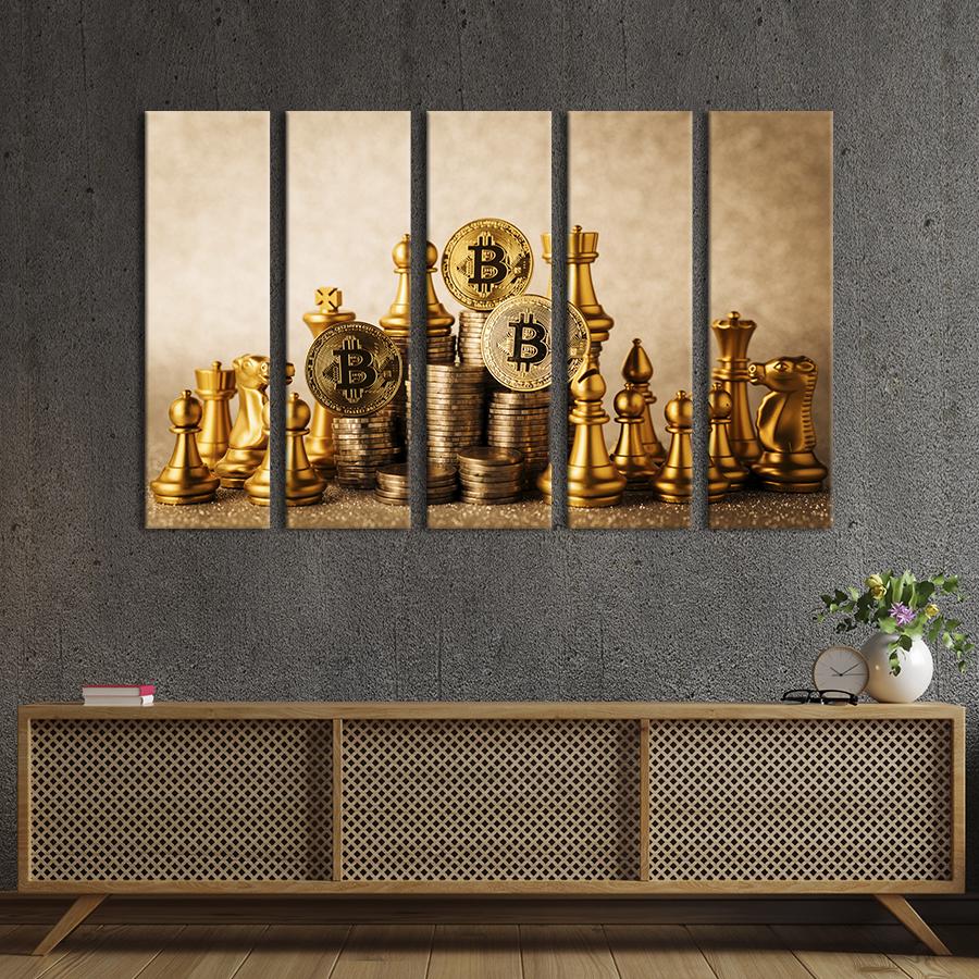 Картина модульная из 5 частей Биткоин среди шахмат 87x50 см (523-51)