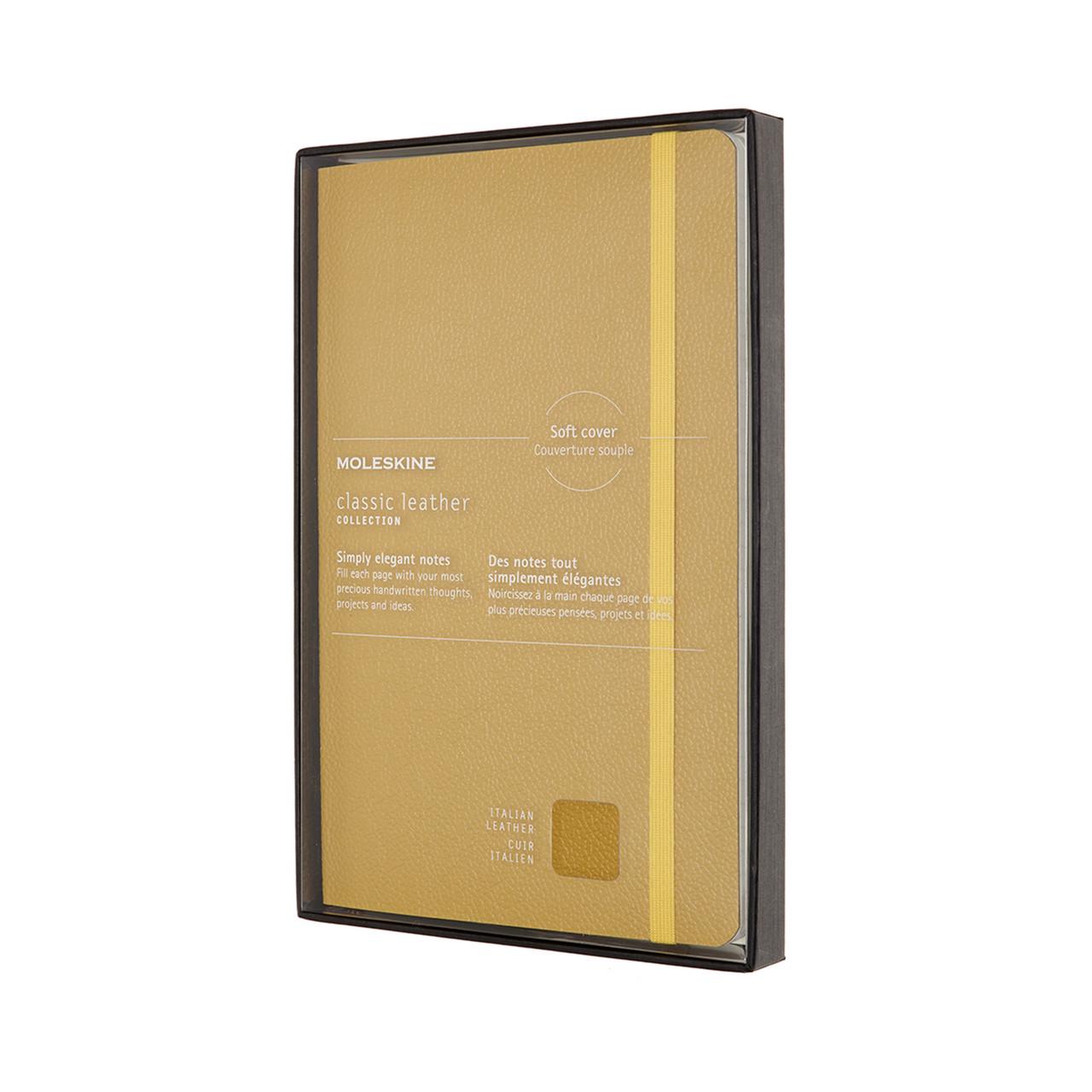 Блокнот Moleskine Leather середній 13х21 см в лінійку бурштин м'який з боксом
