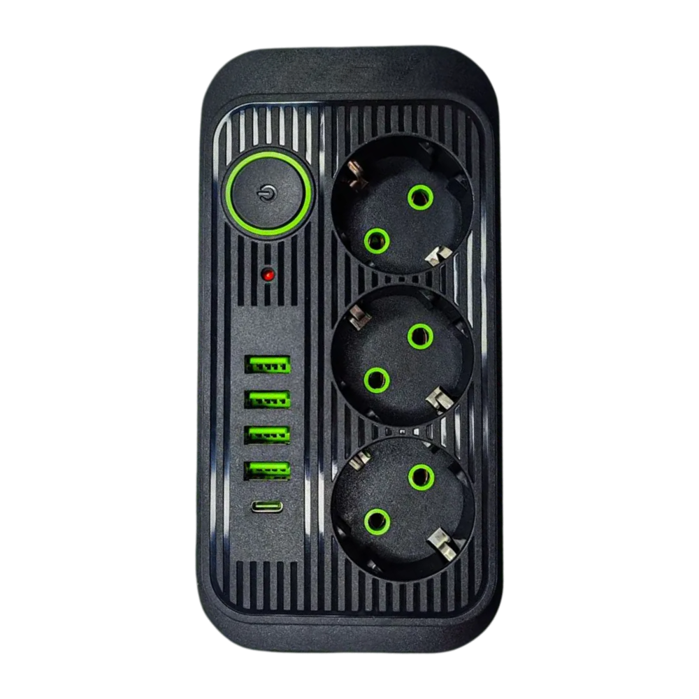 Мережевий фільтр-подовжувач із запобіжником 3 розетками 4 USB/1 Type-C 5000 Вт 5 м Чорний (1074/2) - фото 1 Мережевий фільтр-подовжувач із запобіжником 3 розетками 4 USB/1 Type-C 5000 Вт 5 м Чорний (1074/2) - фото 1