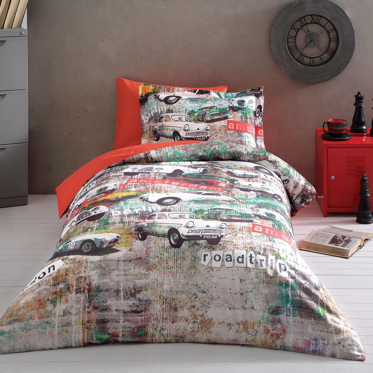 Постельное белье подростковое Tivolyo Home Garage делюкссатин полуторное