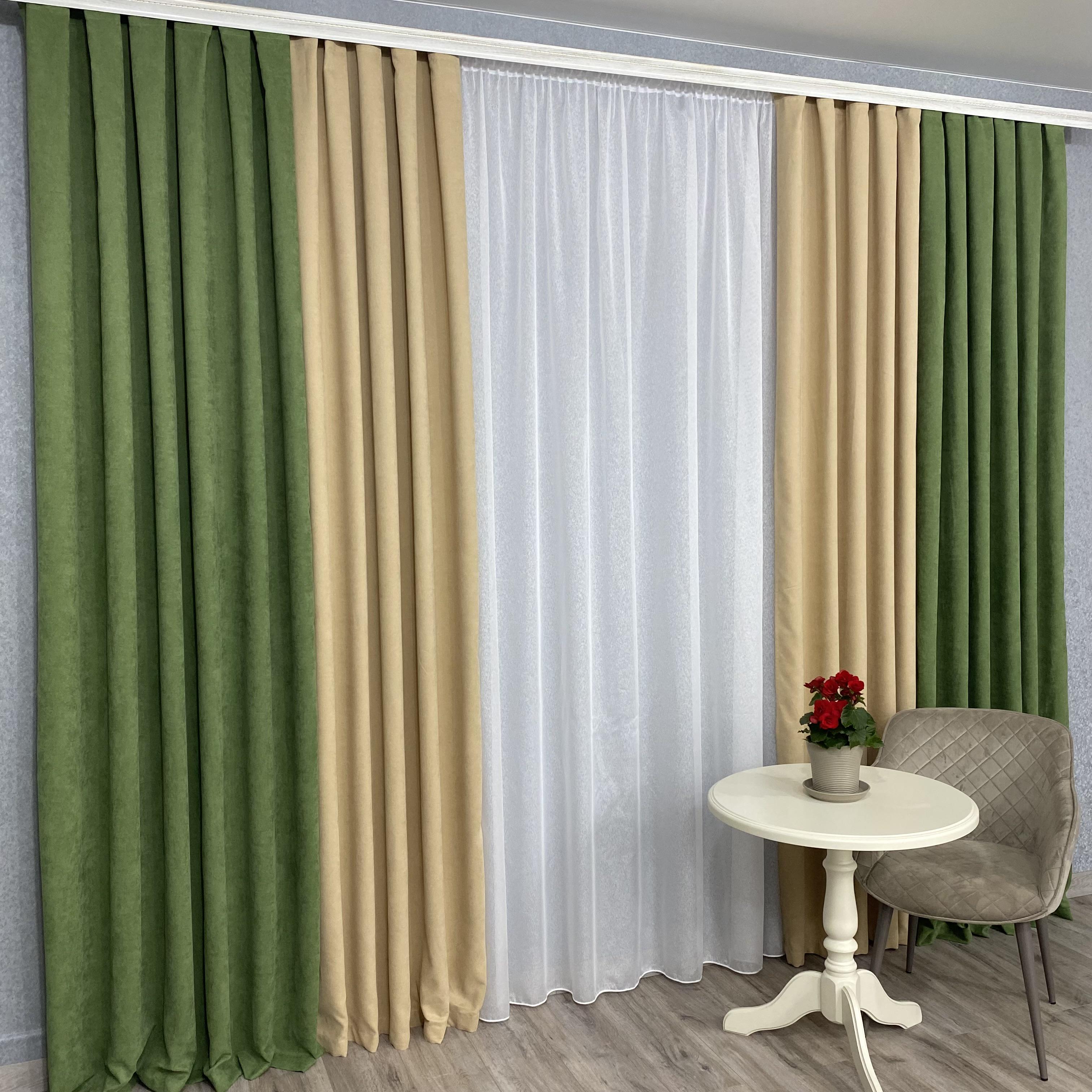 Шторы микровелюр TG Home Дуэт №450 1,50х2,70 м Зелено-бежевый (450-586/195) - фото 4 Шторы микровелюр TG Home Дуэт №450 1,50х2,70 м Зелено-бежевый (450-586/195) - фото 4